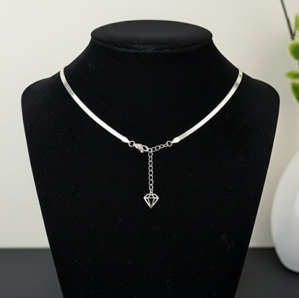 Vintage 3mm Italian 925 Sterling Silver Herringbone Necklace Adj. 18-20" - Picture 2 of 9